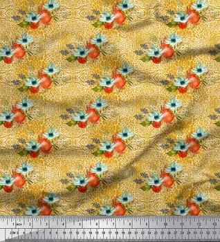 Soimoi Gold, японский креп-сатин, ткань для шитья с помидорами и зефирантесом, цветочный принт, метр 42 дюйма 42 Inch Wide - Japan Crepe Satin золотой