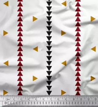 Soimoi Gold, японский креп-сатин, ткань с геометрическим треугольником и декором Jamdani, ткань с принтом, метр, 42 дюйма 42 Inch Wide - Poly Crepe золотой