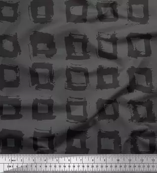 Soimoi Gray Japan Crepe Satin Fabric Square Geometric Printed Fabric 1 metre 42 Inch 42 Inch Wide - Cotton Voile серый