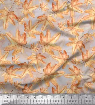 Soimoi Серая полиэфирная креповая ткань с принтом осенних листьев, ткань для рукоделия по метрам, 42 дюйма 42 Inch Wide - Poly Crepe серый