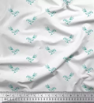 Soimoi Green Japan Crepe Satin Fabric Artistic Bud Floral Fabric Prints By metre 42 Inch 42 Inch Wide - Poly Crepe зелёный