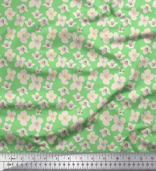 Soimoi Green Japan Crepe Satin Fabric Cardamine Floral Decor Fabric Printed metre 42 Inch 42 Inch Wide - Poly Crepe зелёный