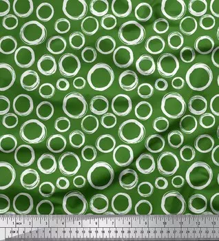 Soimoi Green Japan Crepe Satin Fabric Круглая и овальная ткань с геометрическим принтом на метр 42 дюйма 42 Inch Wide - Cotton Voile зелёный