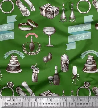 Soimoi Green Japan Crepe Satin Fabric Prints Wedding Invitation Party на метр 42 дюйма 42 Inch Wide - Poly Crepe зелёный