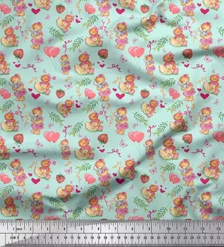 Soimoi Green Japan Crepe Satin Ткань для рукоделия с воздушными шарами и плюшевым мишкой Детская ткань для рукоделия с принтом на метр 42 дюйма 42 Inch Wide - Poly Crepe зелёный