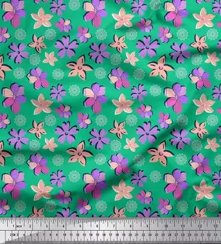 Soimoi Green Japan Crepe Satin Ткань Художественный цветочный декор Ткань Печатный метр 42 дюйма 42 Inch Wide - Cotton Voile зелёный