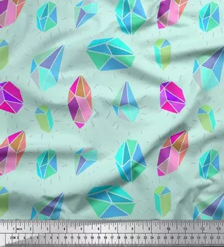 Soimoi Green Japan Crepe Satin Ткань Кристалл Камень Геометрический декор Ткань Печатный метр 42 дюйма 42 Inch Wide - Poly Crepe зелёный