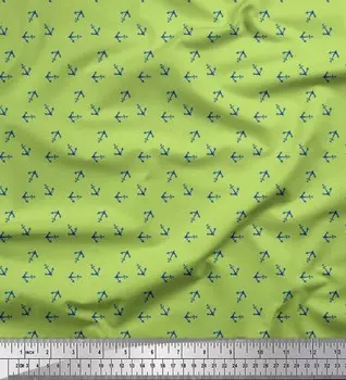 Soimoi Green Japan Crepe Satin Ткань с якорным крючком Морская печатная ткань 1 метр 42 дюйма 42 Inch Wide - Poly Crepe зелёный