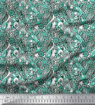 Soimoi Green Japan Crepe Satin Ткань с цветочным, леопардовым и зебровым принтом из кожи животных на метр 42 дюйма 42 Inch Wide - Poly Crepe коричневый
