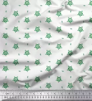 Soimoi Green Japan Crepe Satin Ткань с художественным цветочным принтом на метр 42 дюйма 42 Inch Wide - Cotton Voile зелёный