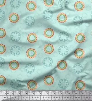 Soimoi Green Japan Crepe Satin Ткань с художественным цветочным принтом Mandala Ткань на метр 42 дюйма 42 Inch Wide - Poly Crepe зелёный