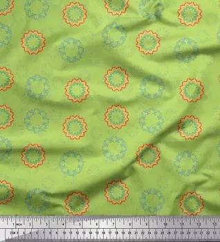 Soimoi Green Japan Crepe Satin Ткань с художественным цветочным принтом Mandala Ткань на метр 42 дюйма 42 Inch Wide - Poly Crepe зелёный