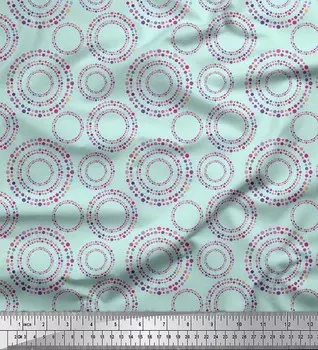 Soimoi Green Japan Crepe Satin Ткань в горошек и круги с геометрическим принтом 1 метр 42 дюйма 42 Inch Wide - Poly Crepe зелёный
