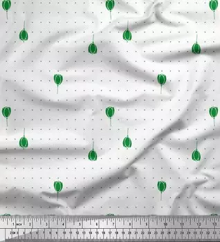 Soimoi Green Japan Crepe Satin Ткань в горошек и бутоны с цветочным принтом 1 метр 42 дюйма 42 Inch Wide - Poly Crepe коричневый