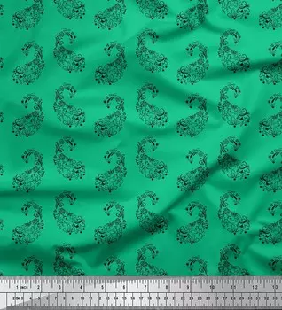 Soimoi Green Japan Креп Атлас Ткань Примула и Пейсли Принт Ткань по метру 42 дюйма 42 Inch Wide - Poly Crepe зелёный