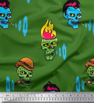 Soimoi Green Japan Креп-Атласная Ткань Череп Хэллоуин Ткань с принтом 1 метр 42 дюйма