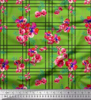 Soimoi Green Japan креп-атласная ткань для шитья в клетку и с цветочным принтом, метр 42 дюйма 42 Inch Wide - Poly Crepe белый