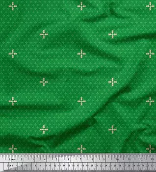 Soimoi Green Japan Креп-атласная ткань Художественная ткань с цветочным принтом 1 метр 42 дюйма 42 Inch Wide - Cotton Voile зелёный