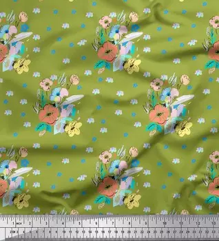 Soimoi Green Japan Креп-Атласная Ткань Художественные Цветочные Принты По Метрам 42 Дюйма 42 Inch Wide - Poly Crepe зелёный