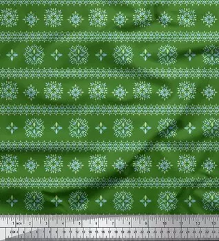 Soimoi Green Japan Креп-Атласная Ткань Художественные Цветочные Принты По Метрам 42 Дюйма 42 Inch Wide - Cotton Voile зелёный