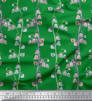 Soimoi Green Japan Креп Атласная Ткань Колокольчик Цветочный Принт Ткань 1 метр 42 дюйма 42 Inch Wide - Poly Crepe зелёный