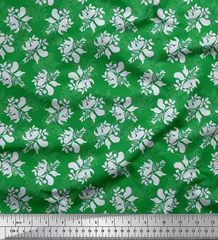 Soimoi Green Japan креп-атласная ткань с художественным принтом в виде листьев и цветочного принта, швейная ткань, метр 42 дюйма 42 Inch Wide - Moss Georgette зелёный