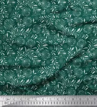 Soimoi Green Japan креп-атласная ткань с художественным принтом в виде листьев и цветочного принта, швейная ткань, метр 42 дюйма 46 Inch Wide - Rayon Crepe зелёный