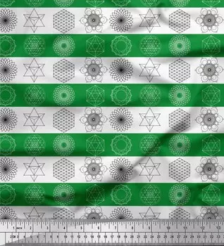 Soimoi Green Japan Креп-атласная ткань Священная геометрическая ткань с принтом на метр 42 дюйма 42 Inch Wide - Cotton Voile зелёный