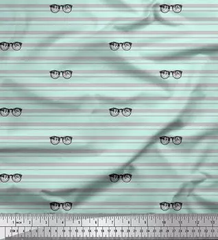 Soimoi Green Japan Креп Атласная ткань Текст и очки Полосатая печатная крафтовая ткань на метр 42 дюйма 42 Inch Wide - Poly Crepe зелёный