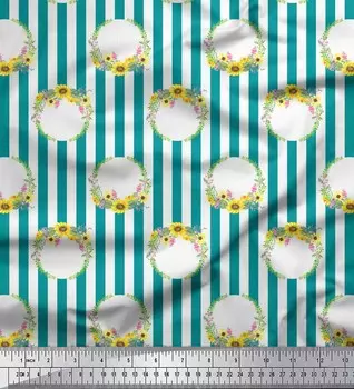 Soimoi Green Japan Креп-атласная ткань Ткань с венком и полоской с принтом по метрам 42 дюйма 42 Inch Wide - Poly Crepe зелёный