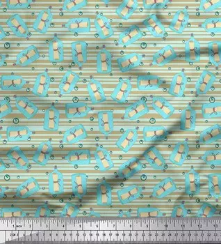 Soimoi Green Japan Креп-сатин Ткань Бутылка и полосатая ткань с принтом по метрам 42 дюйма 42 Inch Wide - Poly Crepe зелёный