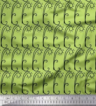 Soimoi Green Japan Креп-сатин Ткань с завитками и абстрактными принтами на ткани, 42 дюйма по метрам 42 Inch Wide - Cotton Voile зелёный