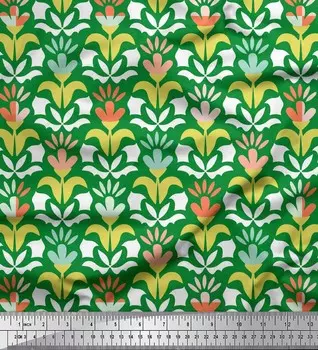 Soimoi Green Japan Креп-сатин Ткань с цветочным принтом Ткань 1 метр 42 дюйма 42 Inch Wide - Poly Crepe зелёный