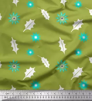 Soimoi Green Japan креп-сатин ткань ткань с принтом звезд и листьев падуба 1 метр 42 дюйма 42 Inch Wide - Poly Crepe зелёный
