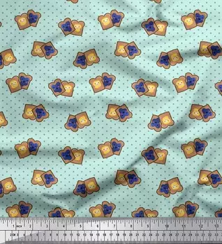 Soimoi Green Japan креп-сатин ткань в горошек и сэндвич-хлеб с пищевым принтом ткань 1 метр 42 дюйма 42 Inch Wide - Poly Crepe зелёный