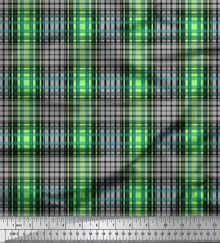 Soimoi Green Japan Креп-сатин Ткань в клетку с принтом в клетку 1 метр 42 дюйма 42 Inch Wide - Poly Crepe коричневый