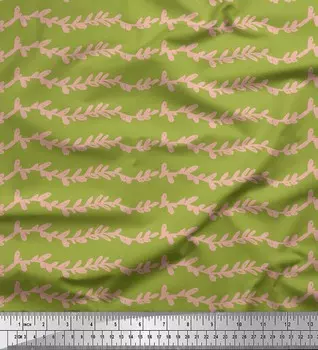 Soimoi Green Japan креп-сатин ткань в полоску и с принтом листьев 1 метр 42 дюйма 42 Inch Wide - Cotton Voile зелёный