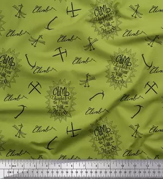 Soimoi Green Japan креп-сатиновая ткань Аппаратные средства и ткань с текстовым принтом по метрам 42 дюйма 42 Inch Wide - Poly Crepe зелёный