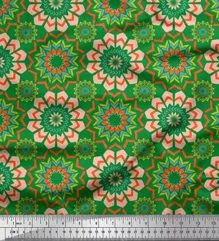 Soimoi Green Japan креп-сатиновая ткань Многоцветная ткань с принтом мандалы 1 метр 42 дюйма 42 Inch Wide - Poly Crepe зелёный