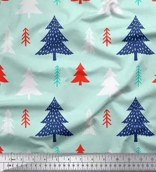 Soimoi Green Japan креп-сатиновая ткань Рождественская елка с принтом на метр 42 дюйма 42 Inch Wide - Cotton Voile зелёный