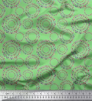 Soimoi Green Japan креп-сатиновая ткань в горошек и круг с геометрическим принтом, швейная ткань, метр 42 дюйма 42 Inch Wide - Poly Crepe зелёный