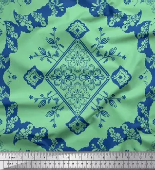 Soimoi Green Poly Crepe Fabric Цветочная дамасская ткань печатает по метрам 42 дюйма 42 Inch Wide - Poly Crepe зелёный