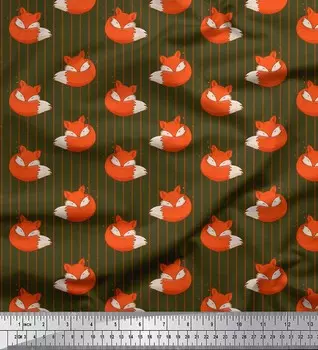 Soimoi Green Poly Crepe Fabric Ткань с принтом в полоску Fox 1 метр 42 дюйма 42 Inch Wide - Poly Crepe зелёный