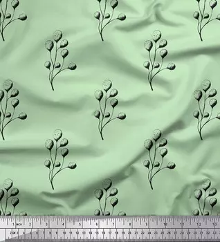 Soimoi Green Poly Crepe Fabric Ягоды Фруктовый принт Ткань на метр 42 дюйма 42 Inch Wide - Poly Crepe зелёный
