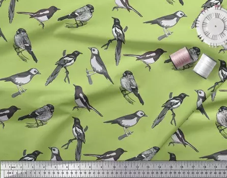 Soimoi Green Poly креповая ткань Художественная ткань для декора птиц с принтом BTY 42 дюйма 42 Inch Wide - Poly Crepe зелёный