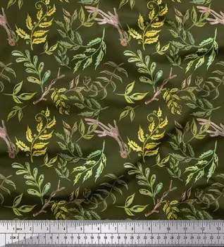 Soimoi Green Poly Креповая ткань Ним с акварельным принтом Швейная ткань метр 42 дюйма 42 Inch Wide - Poly Crepe зелёный