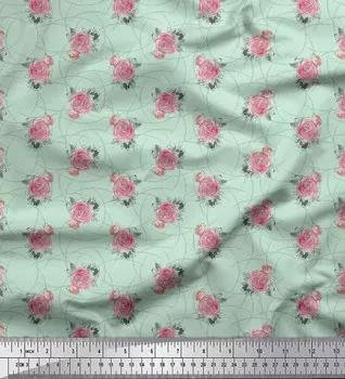 Soimoi Green Poly креповая ткань персиково-розового цвета с акварельным принтом 1 ярд 42 дюйма 42 Inch Wide - Poly Crepe зелёный