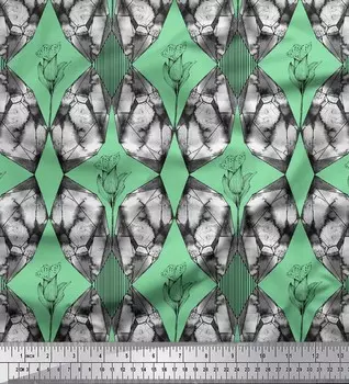 Soimoi Green Poly креповая ткань с абстрактным дамасским принтом, швейная ткань, метр 42 дюйма 42 Inch Wide - Poly Crepe зелёный