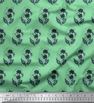 Soimoi Green Poly креповая ткань с цветочным принтом 1 метр 42 дюйма 42 Inch Wide - Poly Crepe зелёный