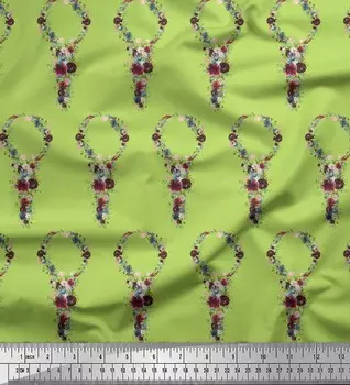 Soimoi Green Poly Креповая ткань Венок с цветочным принтом Ткань по метрам 42 дюйма 42 Inch Wide - Poly Crepe зелёный